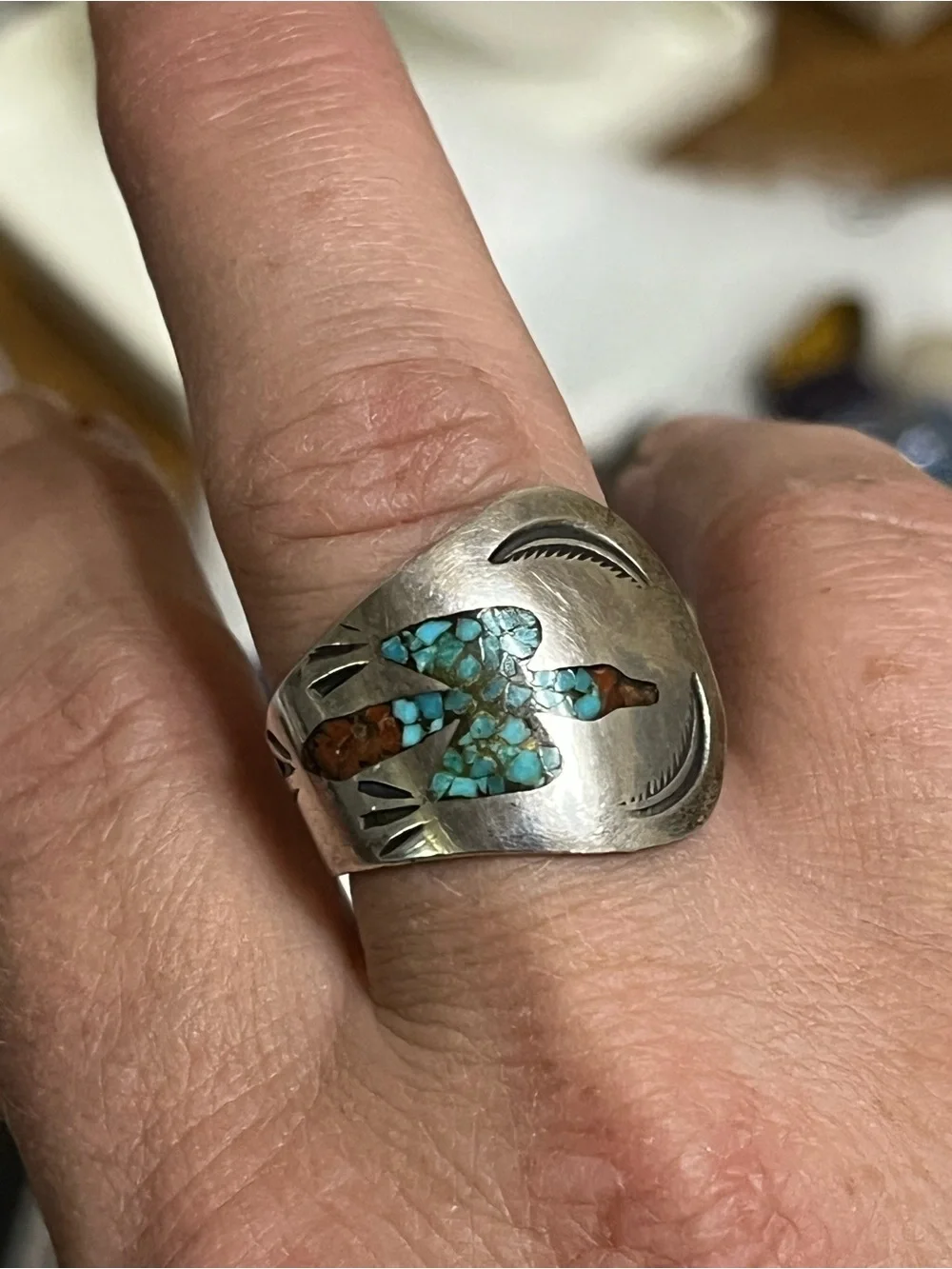 Navajo Style Thunderbird Spoon Ring